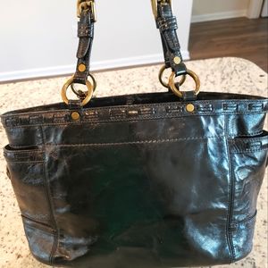 Coach Black Leather Shoulder Bag with Gold Accents